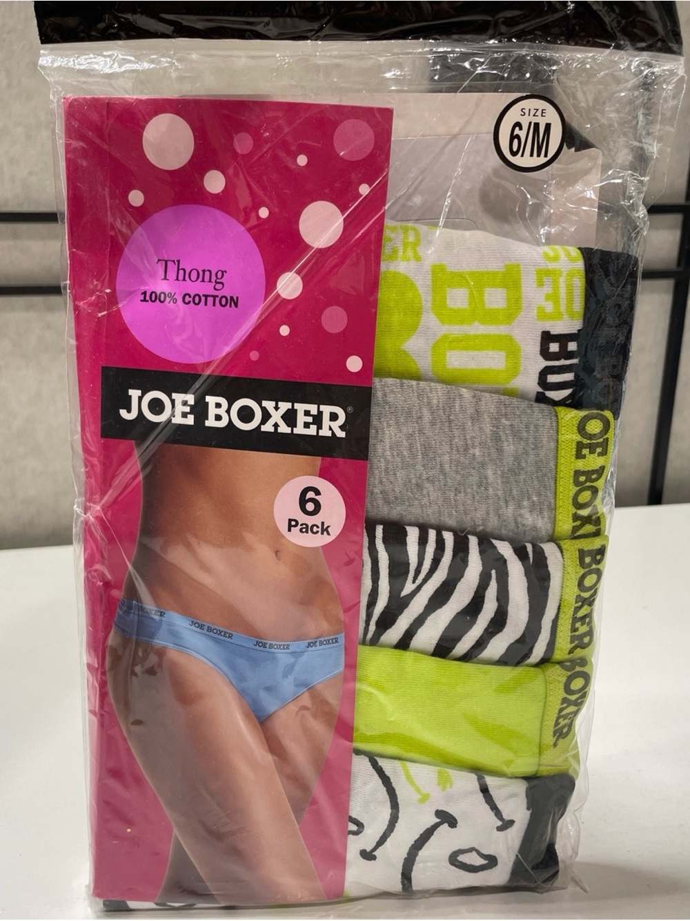 Joe Boxer Girls Neon Green, Gray, Black and White 6-Pack Thongs